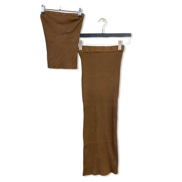NWT All The Ways Gracie Maxi Skirt Set Dark Camel brown knit top Revolve XS - Picture 4 of 8